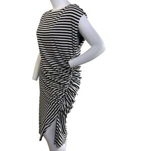 Torrid Ribbed Knit Dress Size 2 US 2X 18 20 Black White Stripe Ruched Side Midi